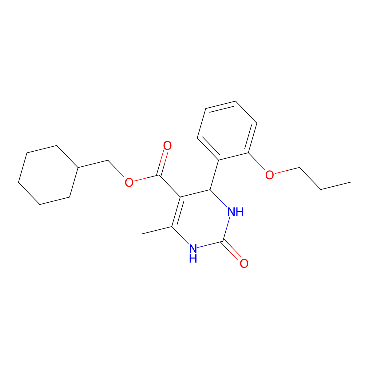 Cyclohexylmethyl 6-methyl-2-oxo-4-(2-propoxyphenyl)-1,2,3,4-tetrahydropyrimidine-5-carboxylate molecular structure, CAS 330850-75-4