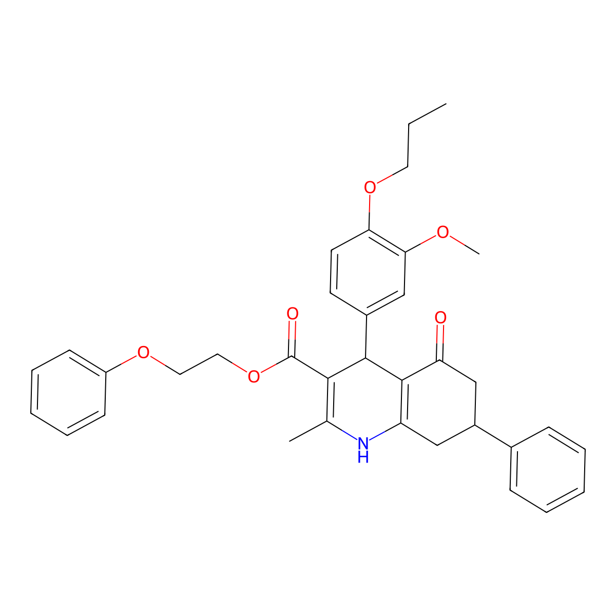 2-Phenoxyethyl 4-(3-methoxy-4-propoxyphenyl)-2-methyl-5-oxo-7-phenyl-1,4,5,6,7,8-hexahydroquinoline-3-carboxylate molecular structure, CAS 330850-78-7