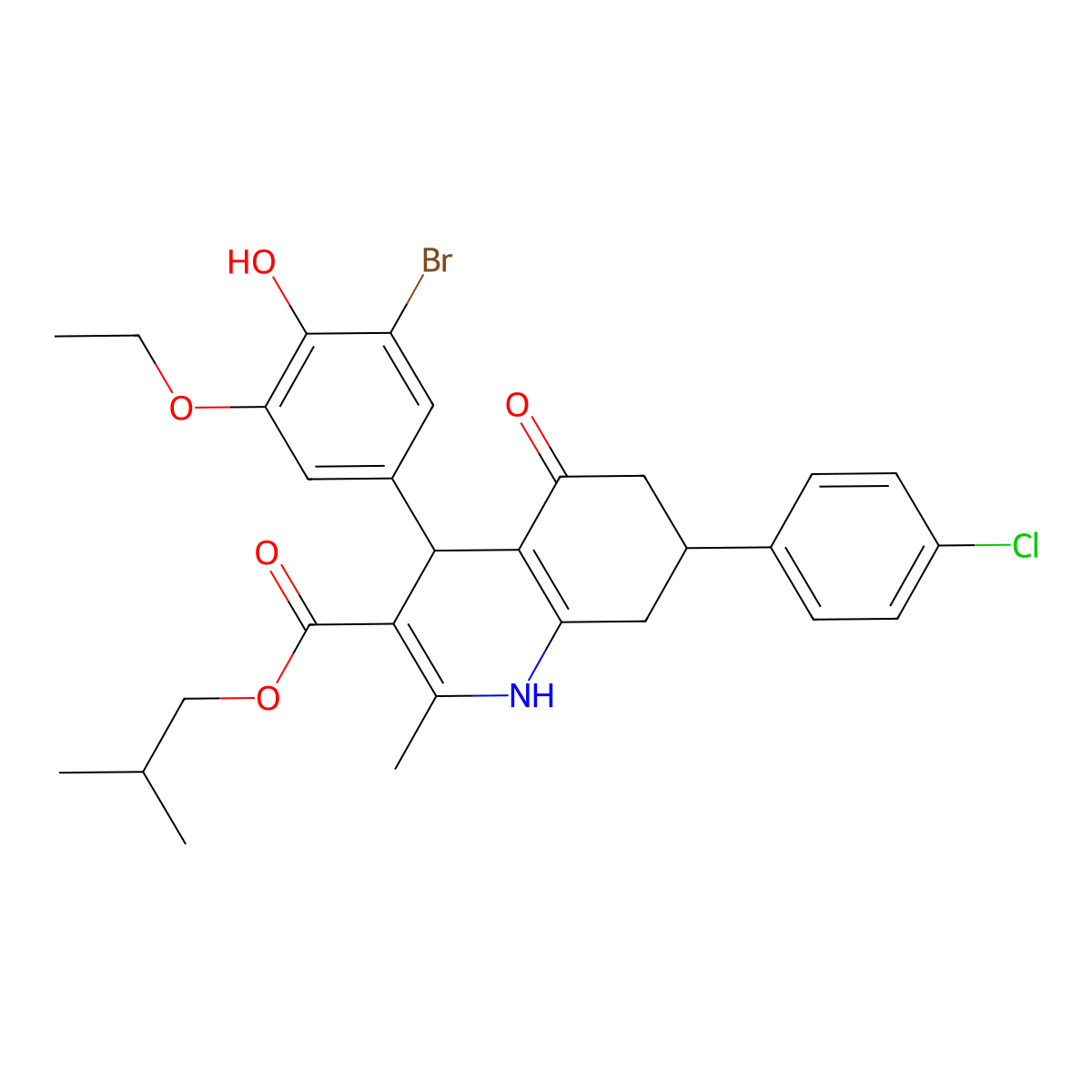 2-Methylpropyl 4-(3-bromo-5-ethoxy-4-hydroxyphenyl)-7-(4-chlorophenyl)-2-methyl-5-oxo-1,4,5,6,7,8-hexahydroquinoline-3-carboxylate molecular structure, CAS 330850-83-4