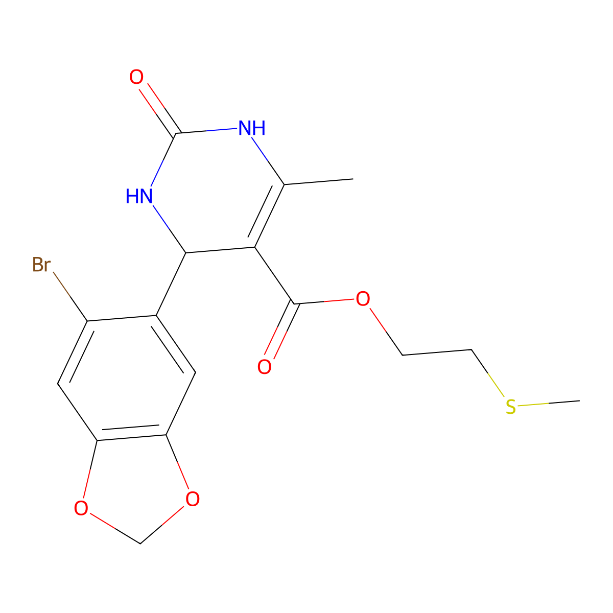 2-(Methylsulfanyl)ethyl 4-(6-bromo-1,3-benzodioxol-5-yl)-6-methyl-2-oxo-1,2,3,4-tetrahydro-5-pyrimidinecarboxylate molecular structure, CAS 330850-85-6