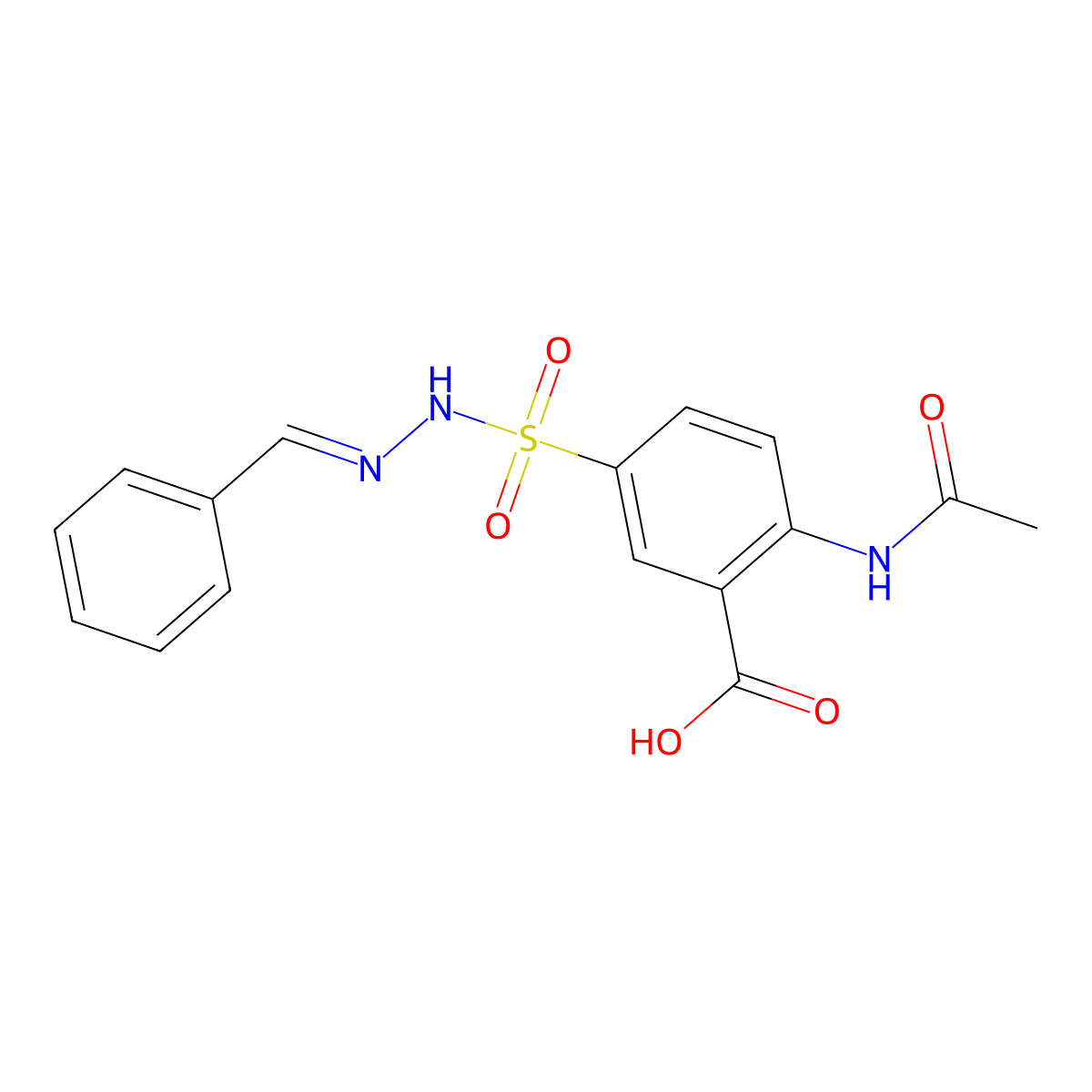 Benzoic acid, 2-(acetylamino)-5-[[(phenylmethylene)hydrazino]sulfonyl]- molecular structure, CAS 330856-59-2