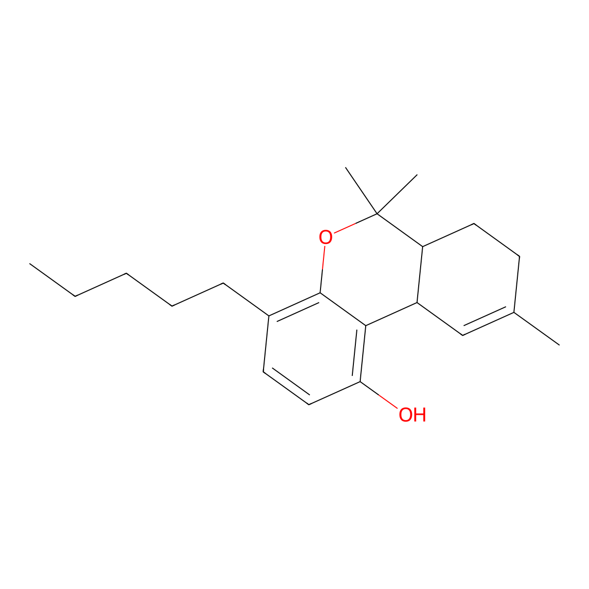 6,6,9-Trimethyl-4-pentyl-6a,7,8,10a-tetrahydro-6H-dibenzo(b,d)pyran-1-ol molecular structure, CAS 33086-25-8
