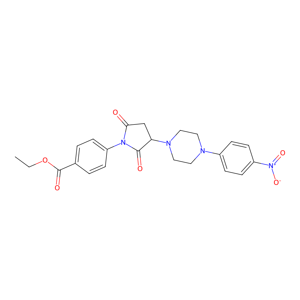 Ethyl 4-[3-[4-(4-nitrophenyl)piperazin-1-yl]-2,5-dioxopyrrolidin-1-yl]benzoate molecular structure, CAS 330864-94-3