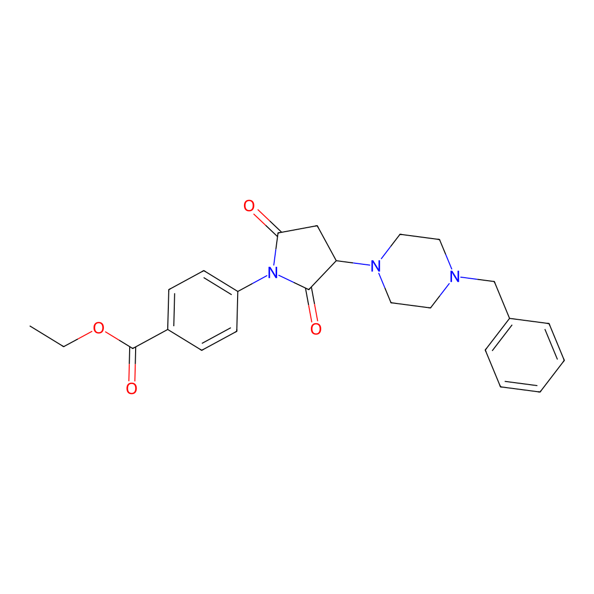 Ethyl 4-[3-(4-benzylpiperazin-1-yl)-2,5-dioxopyrrolidin-1-yl]benzoate molecular structure, CAS 330865-07-1