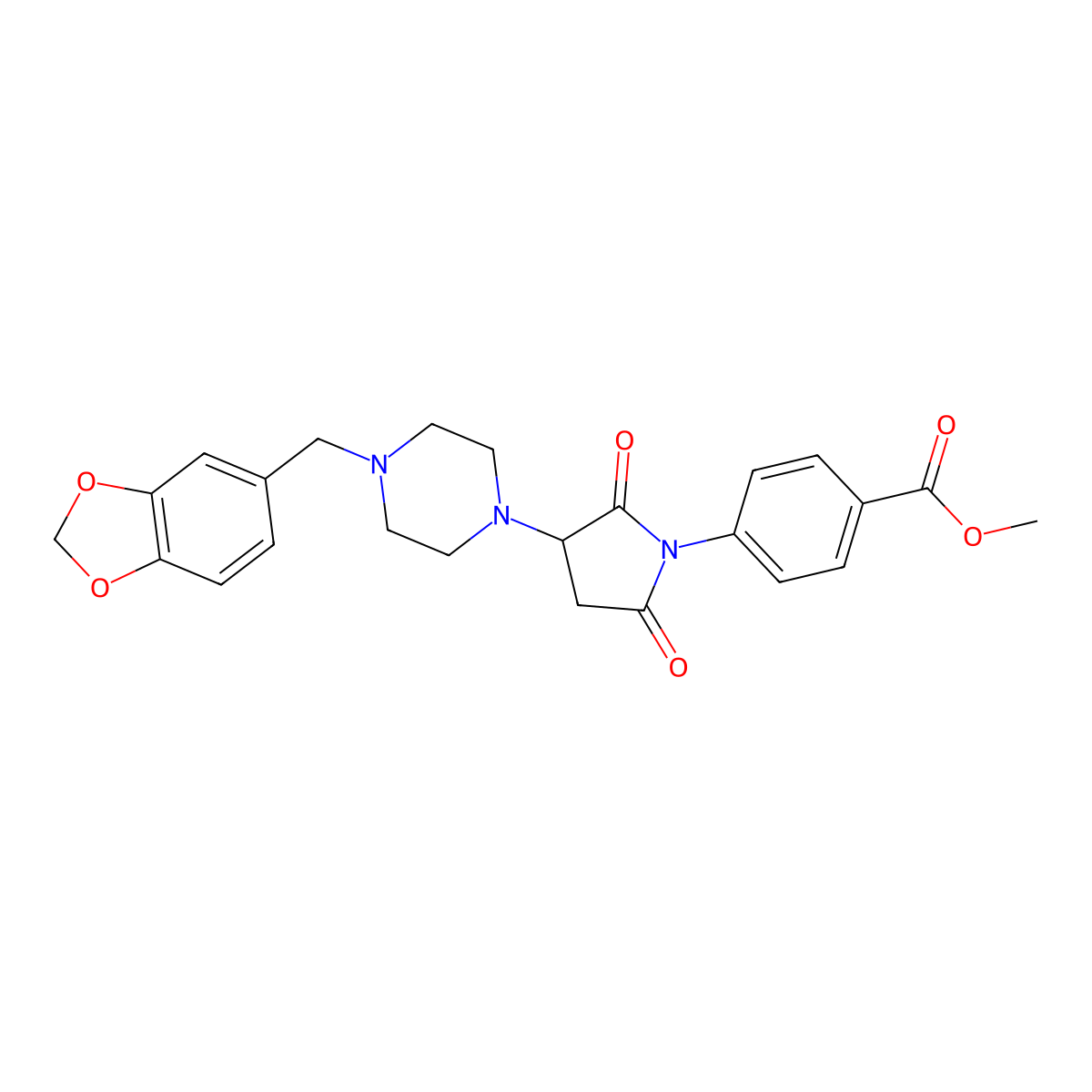 Methyl 4-[3-[4-(1,3-benzodioxol-5-ylmethyl)piperazin-1-yl]-2,5-dioxopyrrolidin-1-yl]benzoate molecular structure, CAS 330865-50-4