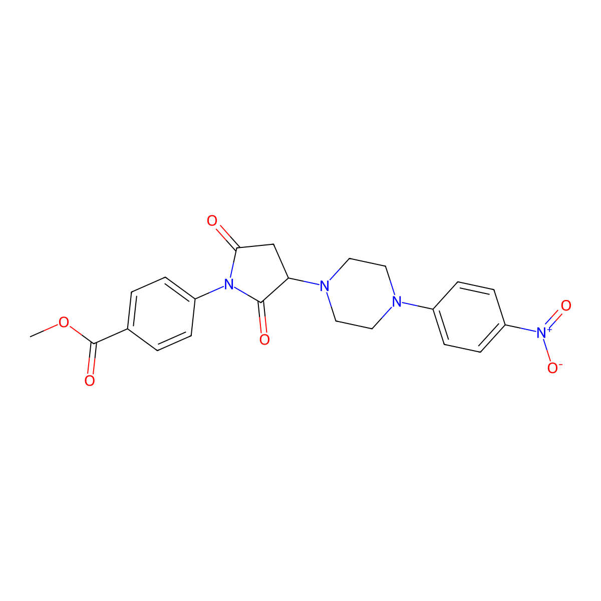 Methyl 4-{3-[4-(4-nitrophenyl)piperazin-1-yl]-2,5-dioxopyrrolidin-1-yl}benzoate molecular structure, CAS 330865-64-0