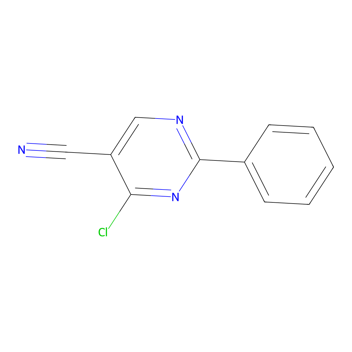 4-Chloro-2-phenylpyrimidine-5-carbonitrile molecular structure, CAS 33089-16-6