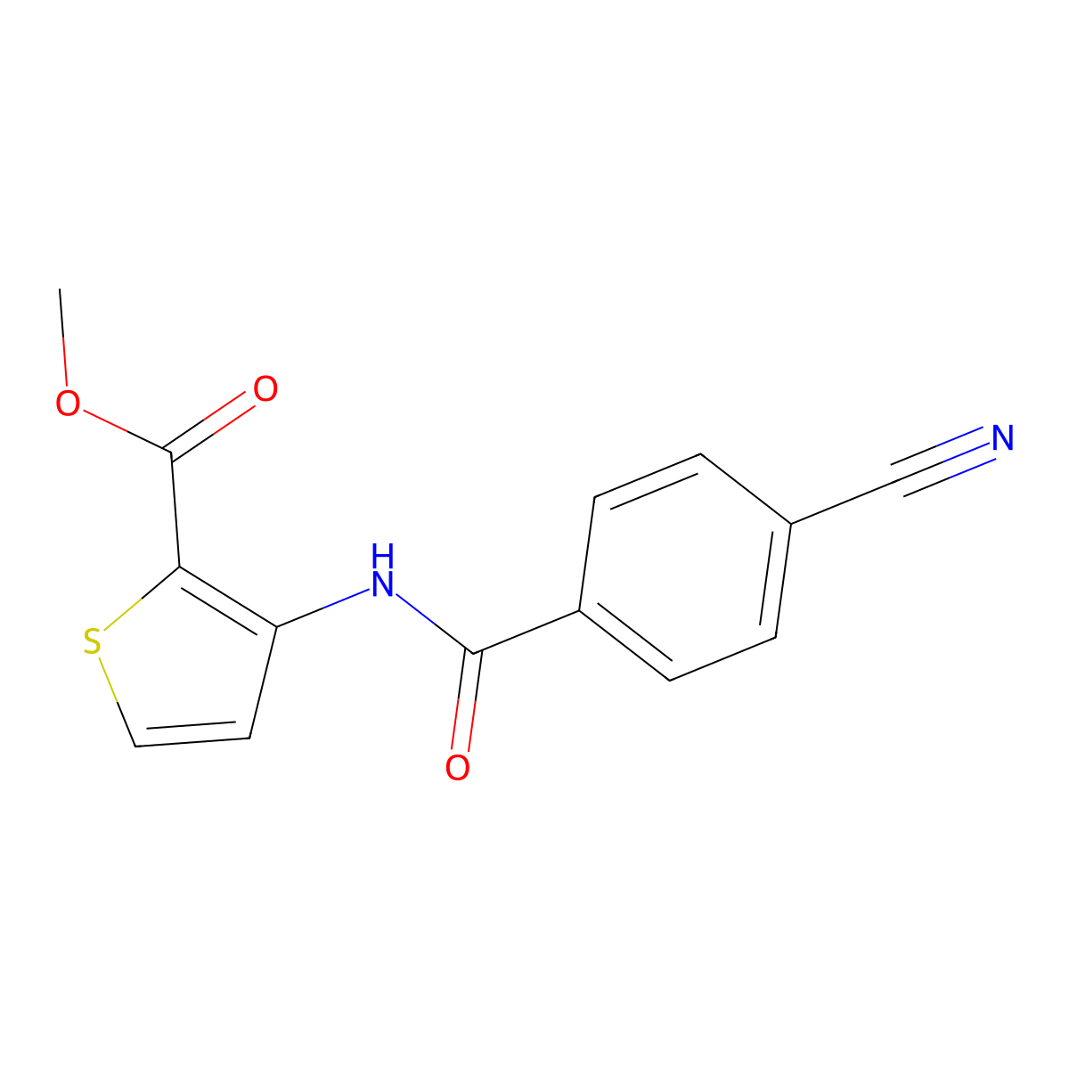 Methyl 3-[(4-cyanobenzoyl)amino]thiophene-2-carboxylate molecular structure, CAS 330942-99-9