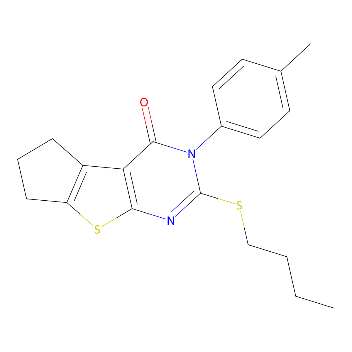 2-(butylsulfanyl)-3-(4-methylphenyl)-3,5,6,7-tetrahydro-4H-cyclopenta[4,5]thieno[2,3-d]pyrimidin-4-one molecular structure, CAS 330946-10-6