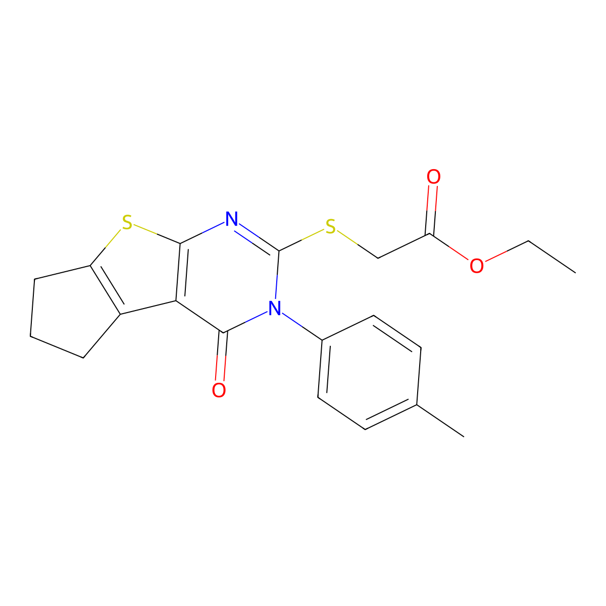 ethyl 2-[[2-(4-methylphenyl)-1-oxo-7,8-dihydro-6H-cyclopenta[2,3]thieno[2,4-b]pyrimidin-3-yl]sulfanyl]acetate molecular structure, CAS 330946-12-8