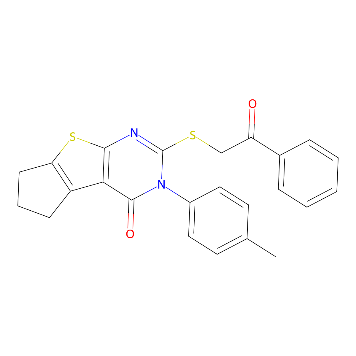 3-(4-methylphenyl)-2-[(2-oxo-2-phenylethyl)sulfanyl]-3,5,6,7-tetrahydro-4H-cyclopenta[4,5]thieno[2,3-d]pyrimidin-4-one molecular structure, CAS 330946-13-9