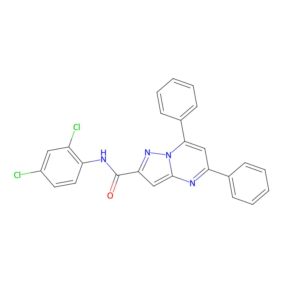 N-(2,4-dichlorophenyl)-5,7-diphenylpyrazolo[1,5-a]pyrimidine-2-carboxamide molecular structure, CAS 330947-23-4