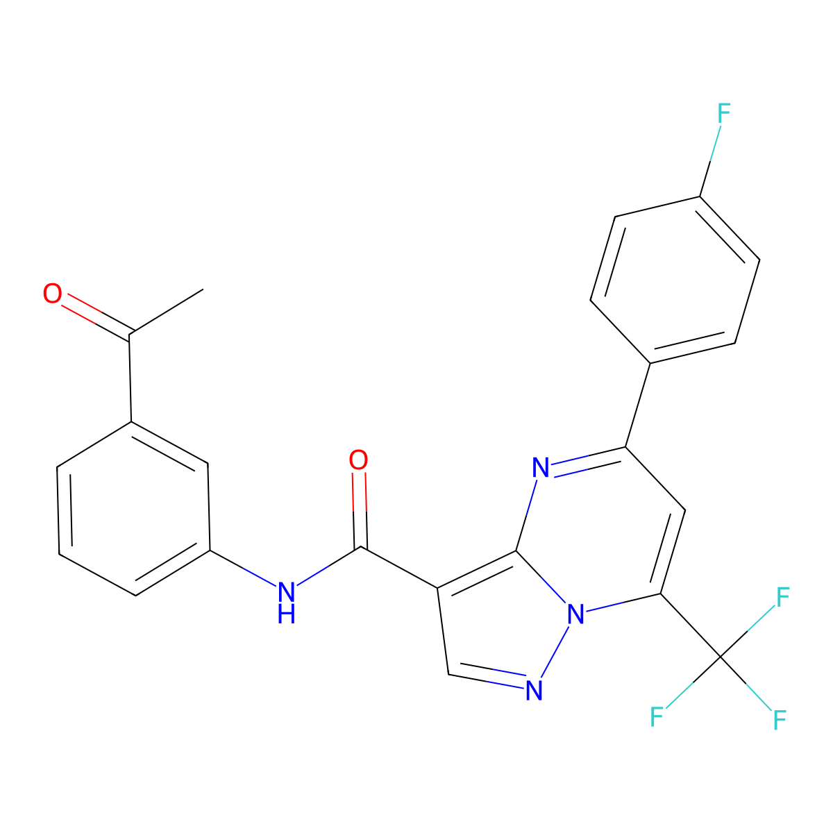 N-(3-acetylphenyl)-5-(4-fluorophenyl)-7-(trifluoromethyl)pyrazolo[1,5-a]pyrimidine-3-carboxamide molecular structure, CAS 330947-29-0