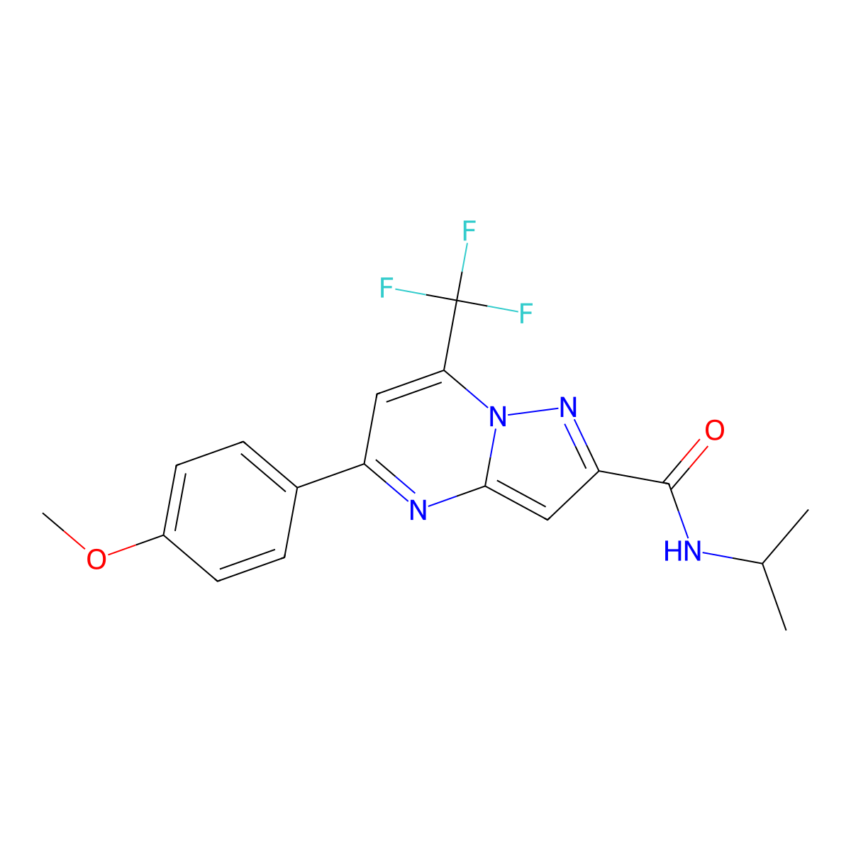 5-(4-methoxyphenyl)-N-propan-2-yl-7-(trifluoromethyl)pyrazolo[1,5-a]pyrimidine-2-carboxamide molecular structure, CAS 330947-32-5