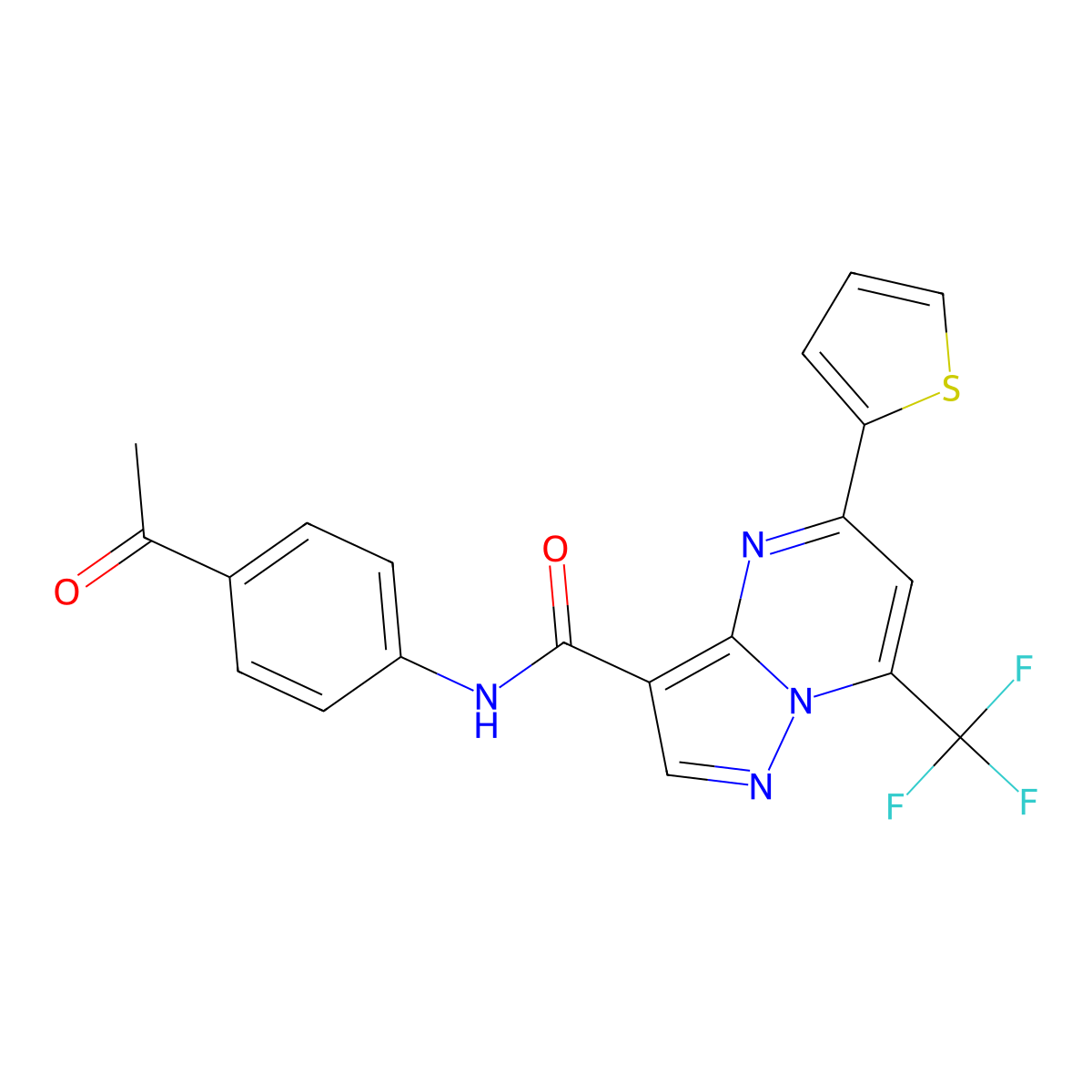 N-(4-acetylphenyl)-5-thiophen-2-yl-7-(trifluoromethyl)pyrazolo[1,5-a]pyrimidine-3-carboxamide molecular structure, CAS 330947-39-2