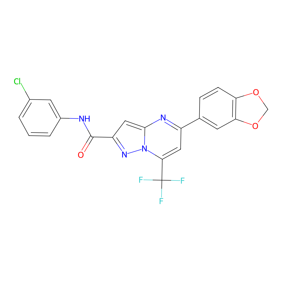 5-(1,3-benzodioxol-5-yl)-N-(3-chlorophenyl)-7-(trifluoromethyl)pyrazolo[1,5-a]pyrimidine-2-carboxamide molecular structure, CAS 330947-60-9