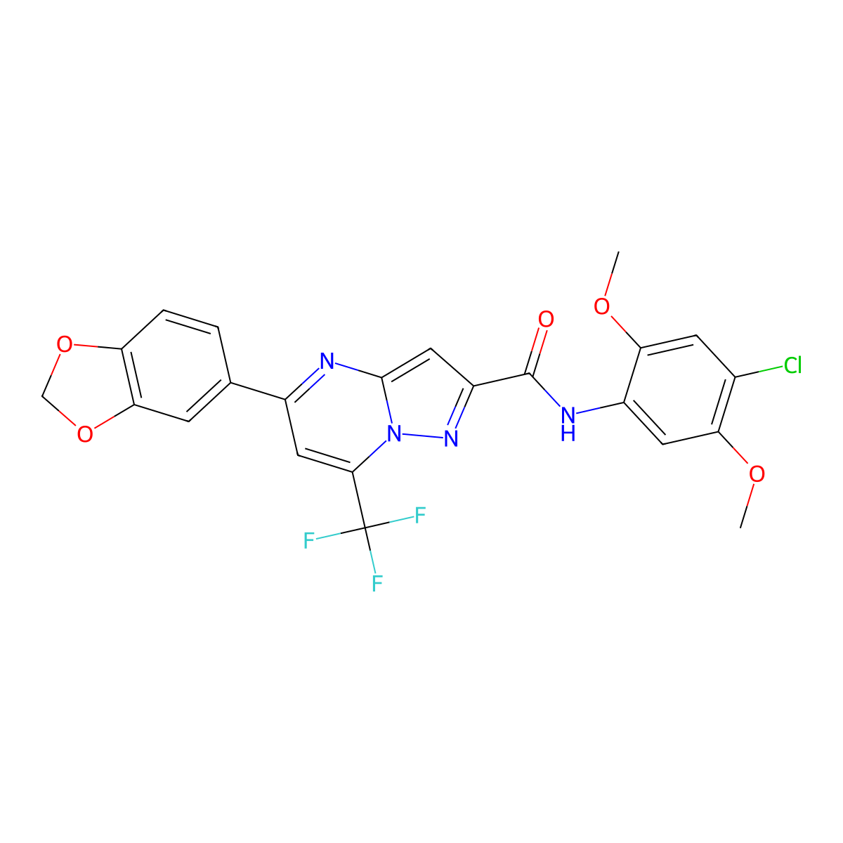 5-(1,3-benzodioxol-5-yl)-N-(4-chloro-2,5-dimethoxyphenyl)-7-(trifluoromethyl)pyrazolo[1,5-a]pyrimidine-2-carboxamide molecular structure, CAS 330947-65-4