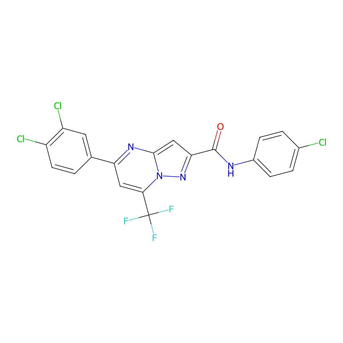 N-(4-chlorophenyl)-5-(3,4-dichlorophenyl)-7-(trifluoromethyl)pyrazolo[1,5-a]pyrimidine-2-carboxamide molecular structure, CAS 330947-77-8