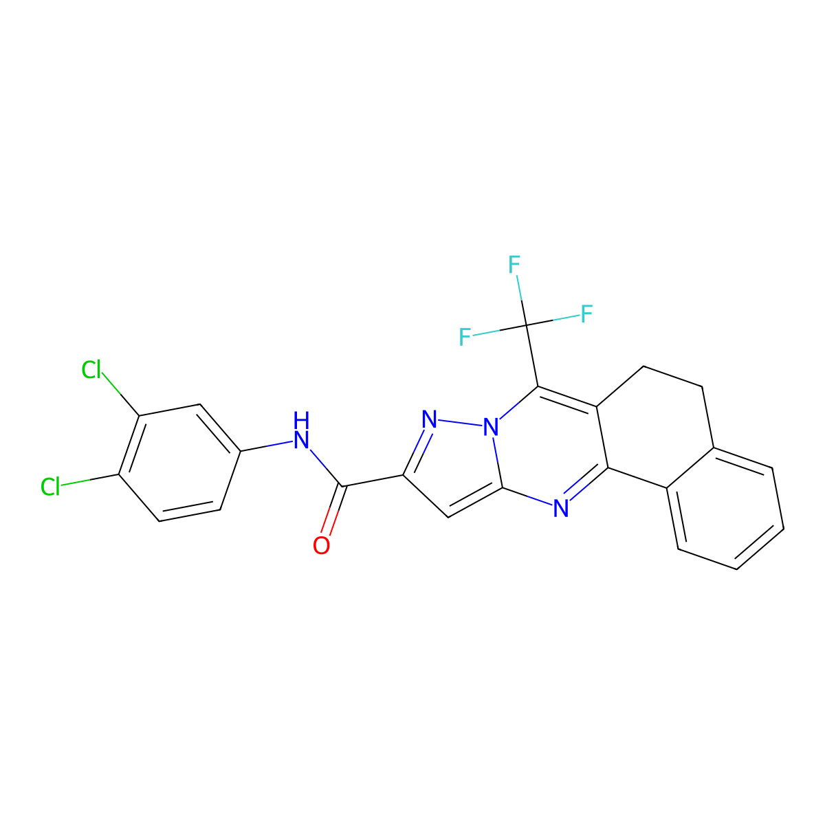 N-(3,4-dichlorophenyl)-7-(trifluoromethyl)-5,6-dihydrobenzo[h]pyrazolo[5,1-b]quinazoline-10-carboxamide molecular structure, CAS 330947-84-7