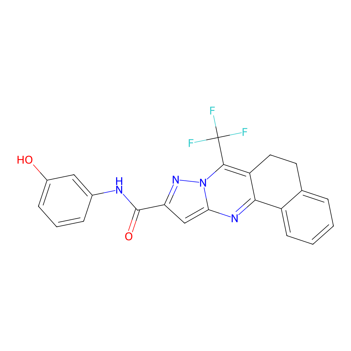 N-(3-hydroxyphenyl)-7-(trifluoromethyl)-5,6-dihydrobenzo[h]pyrazolo[5,1-b]quinazoline-10-carboxamide molecular structure, CAS 330950-14-6