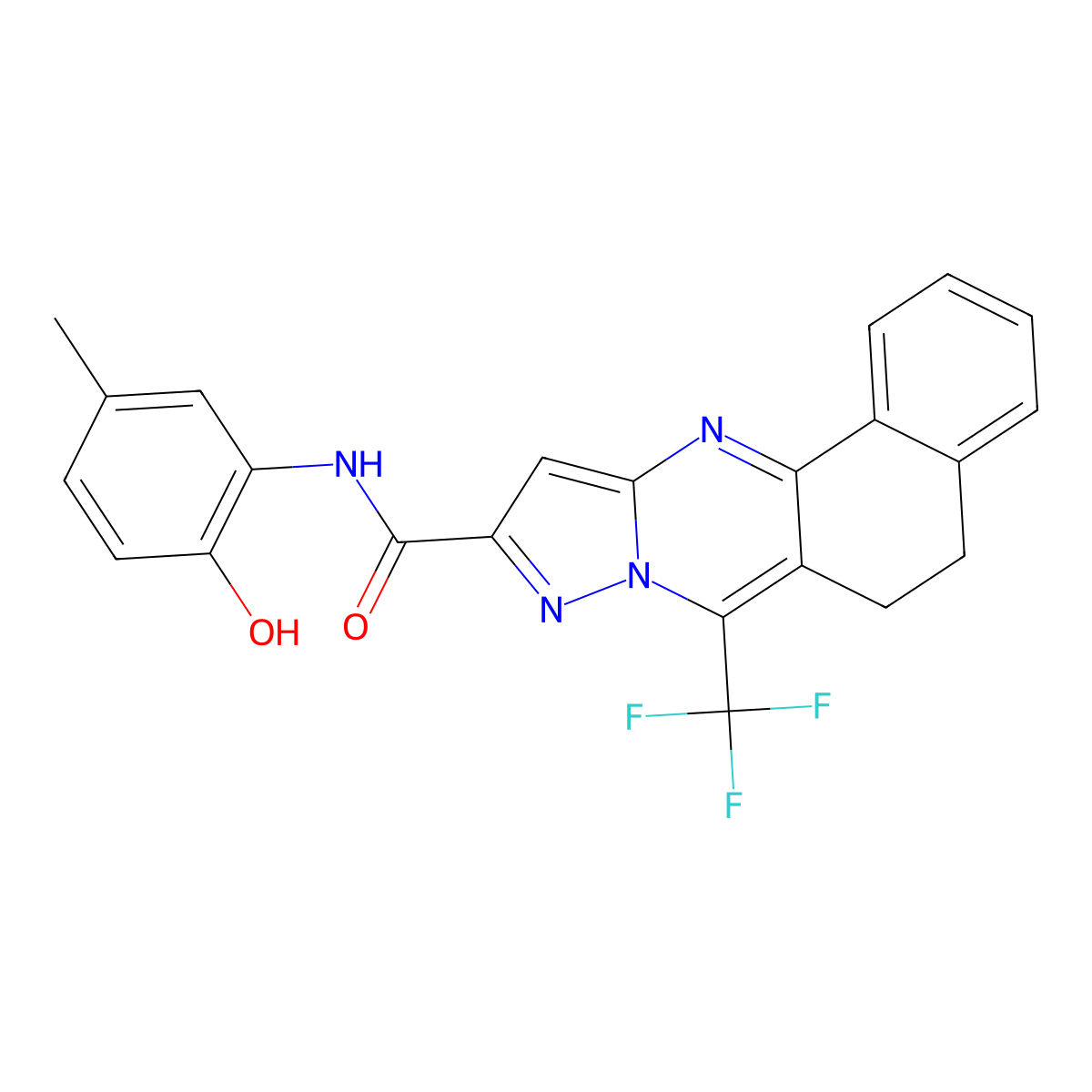 N-(2-hydroxy-5-methylphenyl)-7-(trifluoromethyl)-5,6-dihydrobenzo[h]pyrazolo[5,1-b]quinazoline-10-carboxamide molecular structure, CAS 330950-20-4