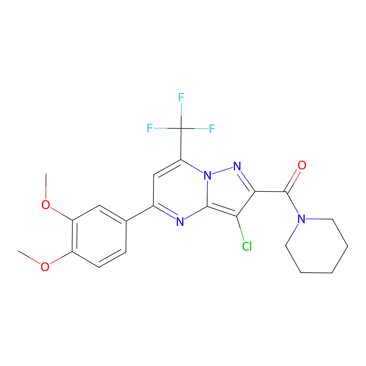 [3-Chloro-5-(3,4-dimethoxyphenyl)-7-(trifluoromethyl)pyrazolo[1,5-a]pyrimidin-2-yl]-piperidin-1-ylmethanone molecular structure, CAS 330950-36-2