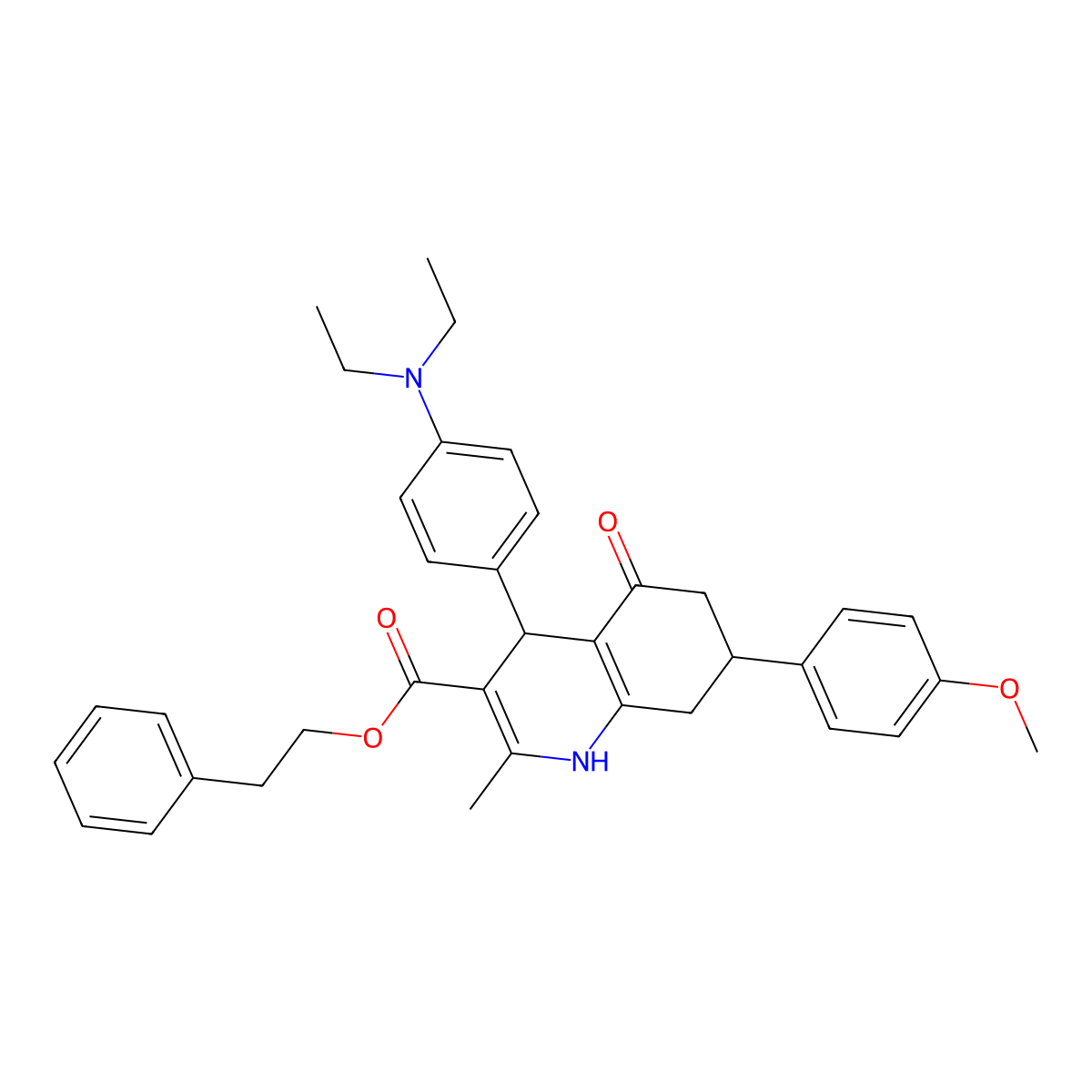2-Phenylethyl 4-[4-(diethylamino)phenyl]-7-(4-methoxyphenyl)-2-methyl-5-oxo-1,4,5,6,7,8-hexahydroquinoline-3-carboxylate molecular structure, CAS 330950-62-4