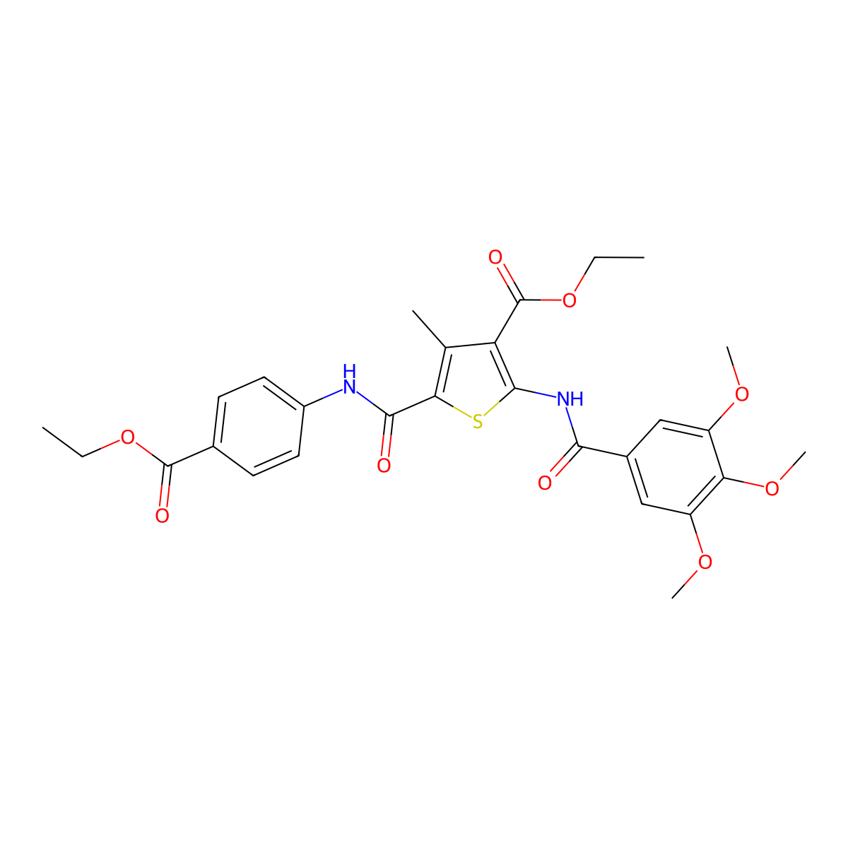 Ethyl 5-[(4-ethoxycarbonylphenyl)carbamoyl]-4-methyl-2-[(3,4,5-trimethoxybenzoyl)amino]thiophene-3-carboxylate molecular structure, CAS 330950-63-5