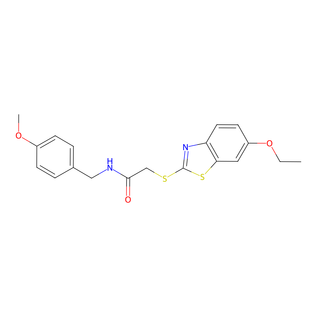 2-[(6-ethoxy-1,3-benzothiazol-2-yl)sulfanyl]-N-[(4-methoxyphenyl)methyl]acetamide molecular structure, CAS 330950-94-2