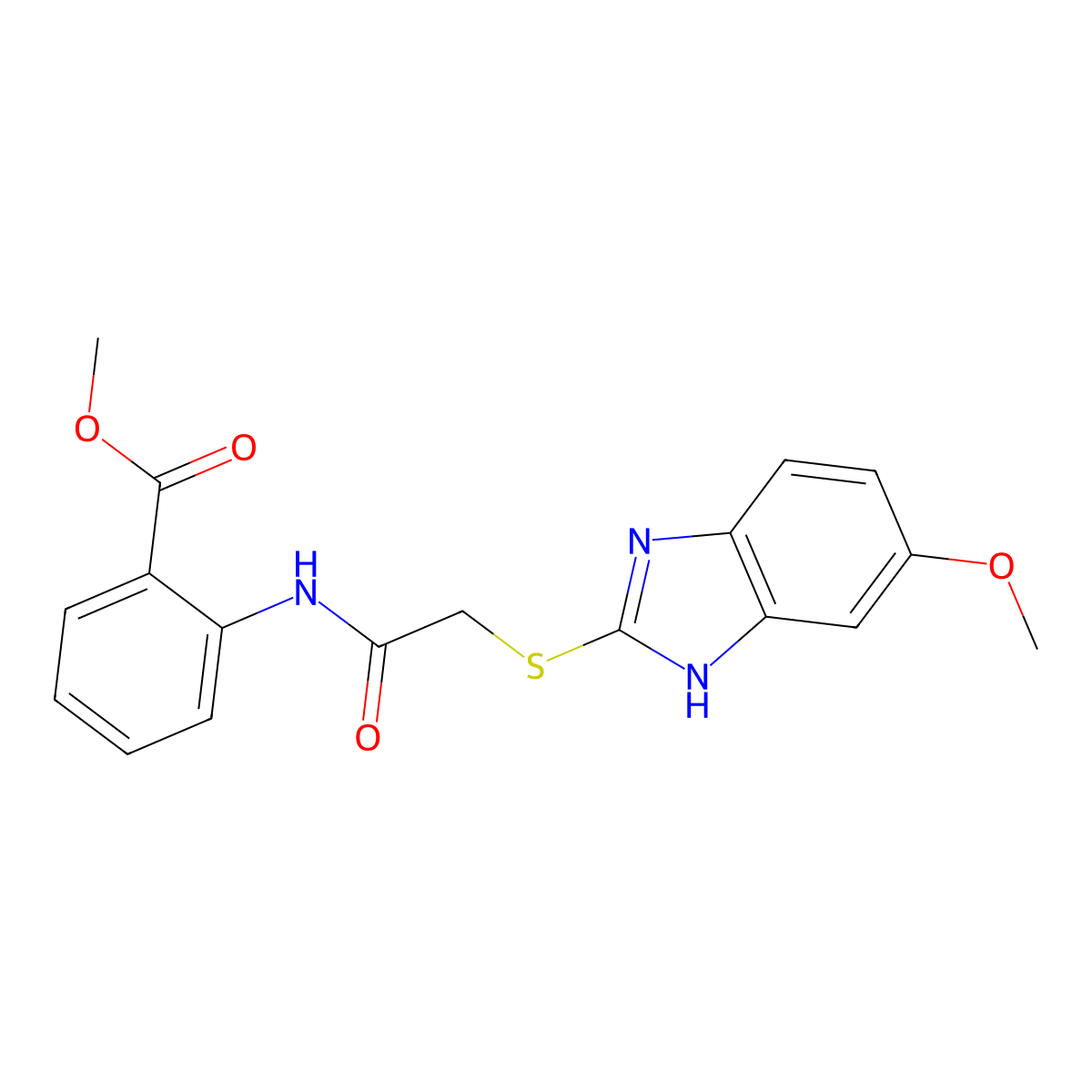 methyl 2-(2-((5-methoxy-1H-benzo(d)imidazol-2-yl)thio)acetamido)benzoate molecular structure, CAS 330951-01-4