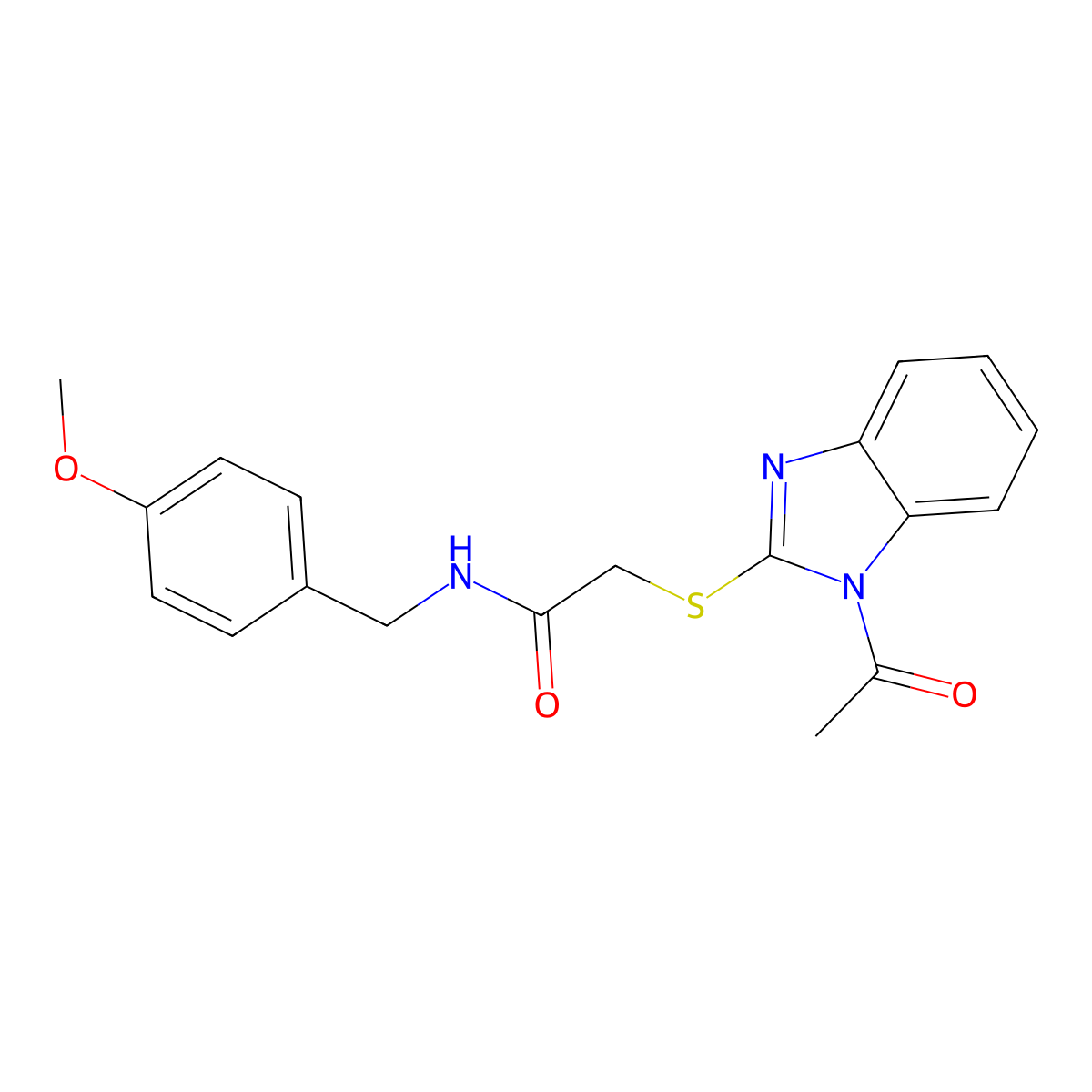 2-(1-acetylbenzimidazol-2-yl)sulfanyl-N-[(4-methoxyphenyl)methyl]acetamide molecular structure, CAS 330951-07-0