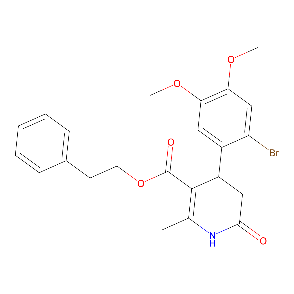 2-Phenylethyl 4-(2-bromo-4,5-dimethoxyphenyl)-2-methyl-6-oxo-1,4,5,6-tetrahydropyridine-3-carboxylate molecular structure, CAS 330952-13-1