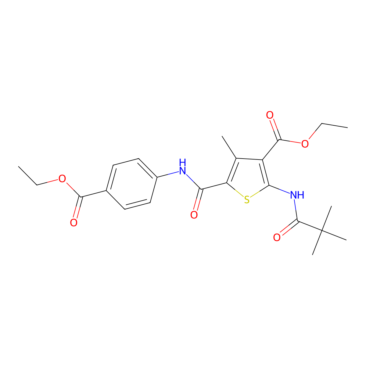 Ethyl 2-(2,2-dimethylpropanoylamino)-5-[(4-ethoxycarbonylphenyl)carbamoyl]-4-methylthiophene-3-carboxylate molecular structure, CAS 330952-16-4