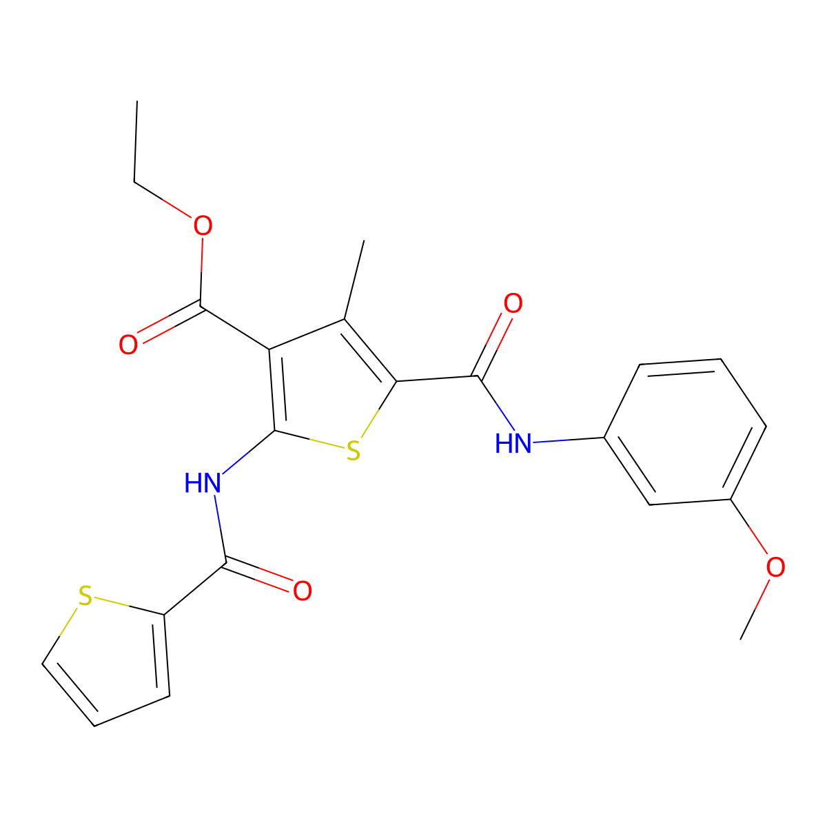 Ethyl 5-[(3-methoxyanilino)carbonyl]-4-methyl-2-[(2-thienylcarbonyl)amino]-3-thiophenecarboxylate molecular structure, CAS 330952-22-2