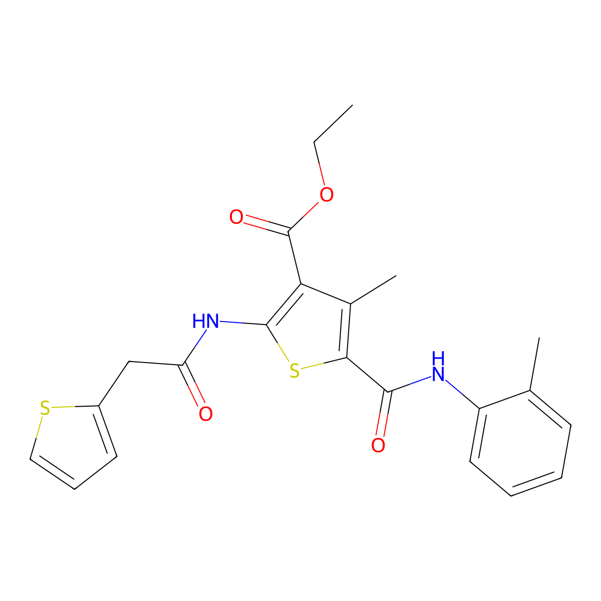 Ethyl 4-methyl-5-[(2-methylphenyl)carbamoyl]-2-[(thiophen-2-ylacetyl)amino]thiophene-3-carboxylate molecular structure, CAS 330952-30-2
