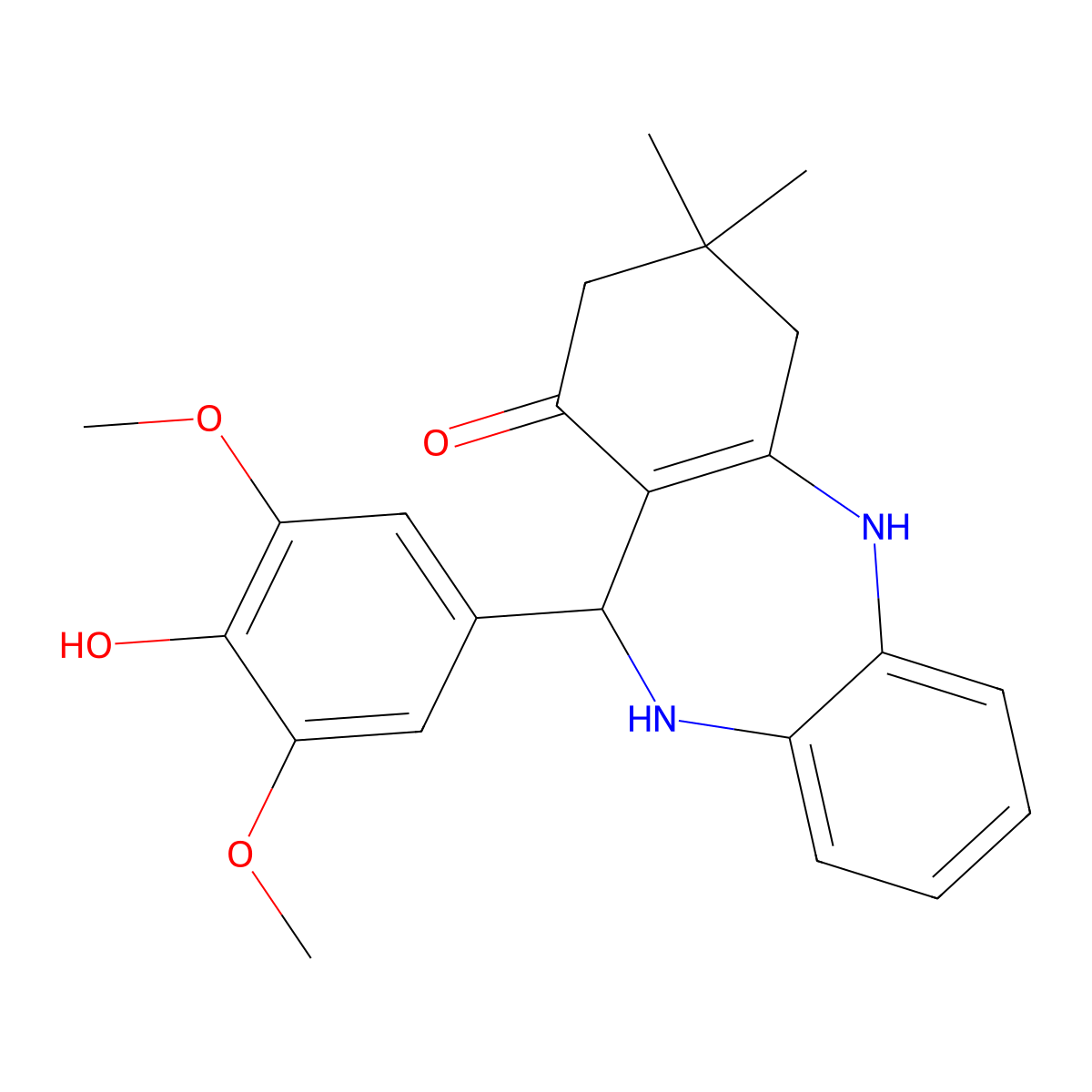 10-(4-Hydroxy-3,5-dimethoxyphenyl)-14,14-dimethyl-2,9-diazatricyclo[9.4.0.0^{3,8}]pentadeca-1(11),3(8),4,6-tetraen-12-one molecular structure, CAS 330952-33-5