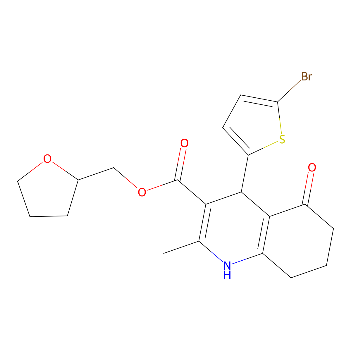 (Tetrahydro-2-furanyl)methyl 4-(5-bromo-2-thienyl)-1,4,5,6,7,8-hexahydro-2-methyl-5-oxo-3-quinolinecarboxylate molecular structure, CAS 330952-34-6