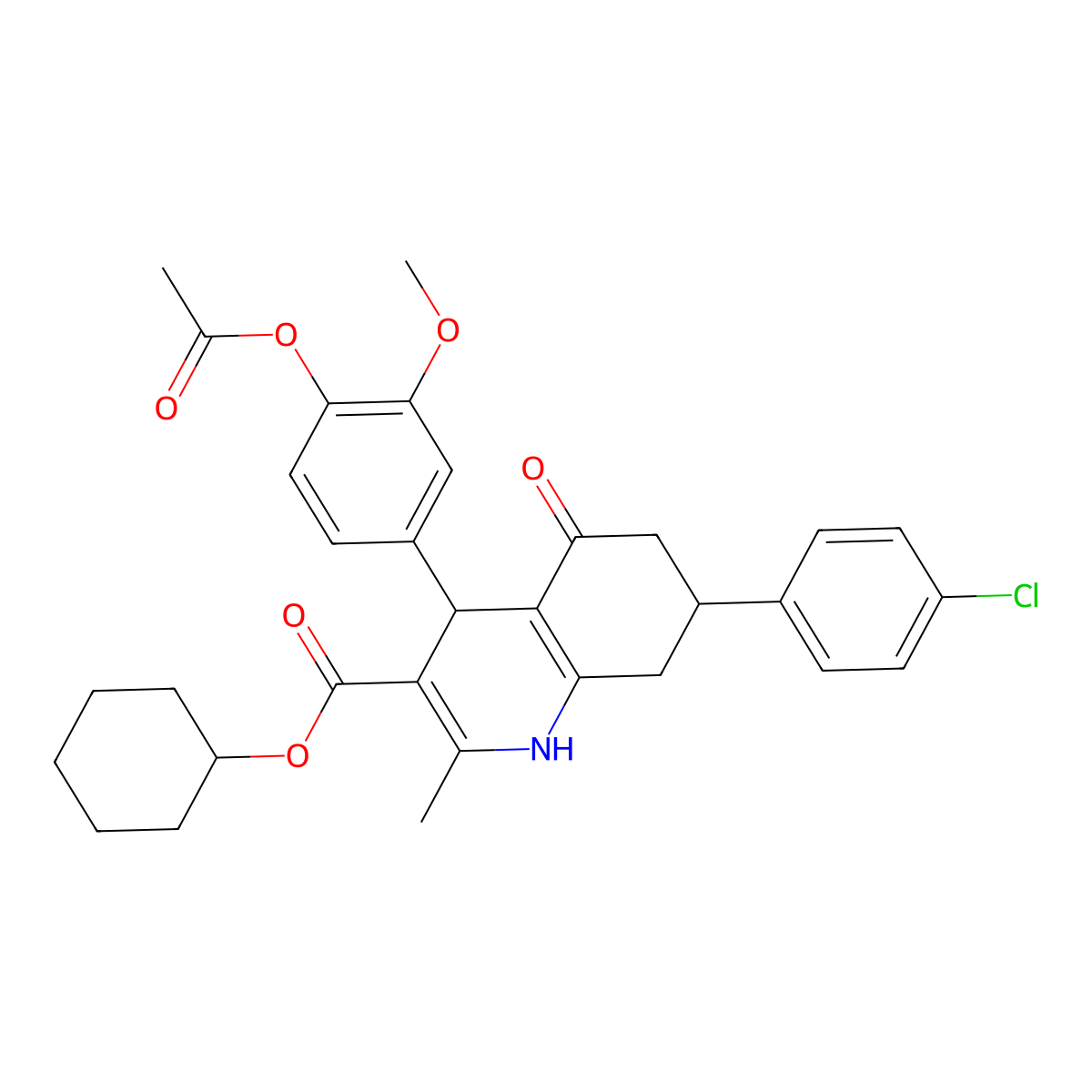 Cyclohexyl 4-[4-(acetyloxy)-3-methoxyphenyl]-7-(4-chlorophenyl)-2-methyl-5-oxo-1,4,5,6,7,8-hexahydroquinoline-3-carboxylate molecular structure, CAS 330952-35-7