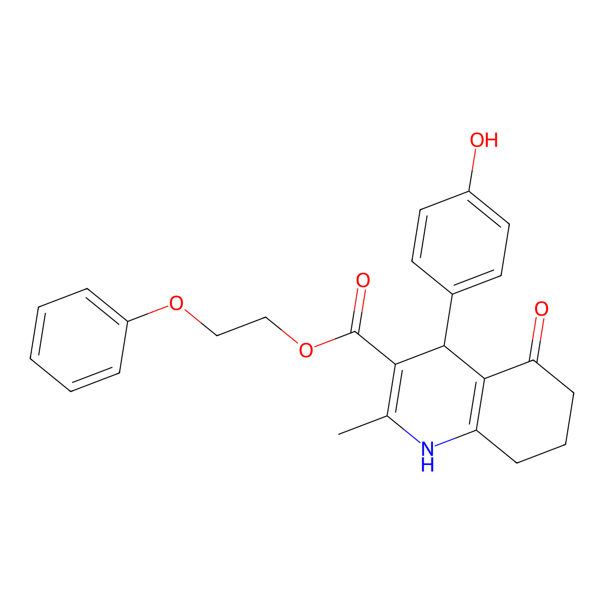 2-Phenoxyethyl 4-(4-hydroxyphenyl)-2-methyl-5-oxo-1,4,5,6,7,8-hexahydroquinoline-3-carboxylate molecular structure, CAS 330952-37-9
