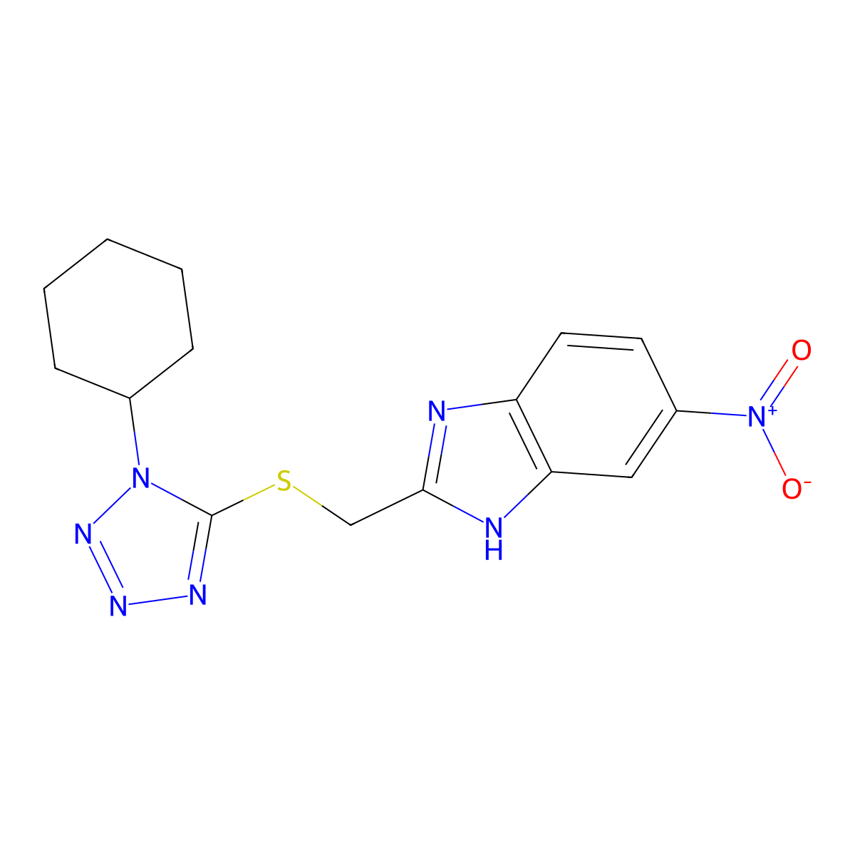 2-(1-Cyclohexyl-1H-tetrazol-5-ylsulfanylmethyl)-6-nitro-1H-benzoimidazole molecular structure, CAS 330955-64-1