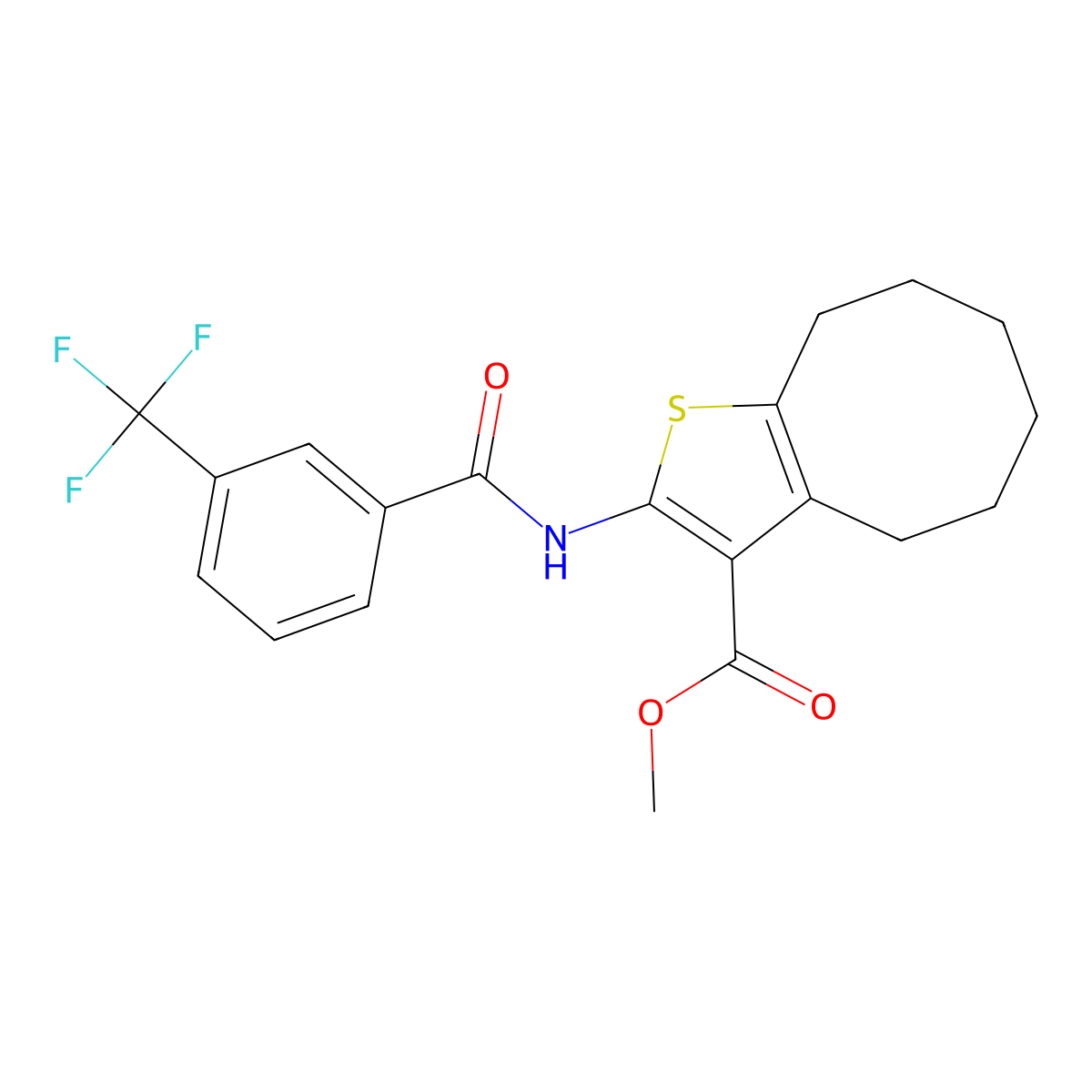 Methyl 2-[[3-(trifluoromethyl)benzoyl]amino]-4,5,6,7,8,9-hexahydrocycloocta[b]thiophene-3-carboxylate molecular structure, CAS 330955-74-3