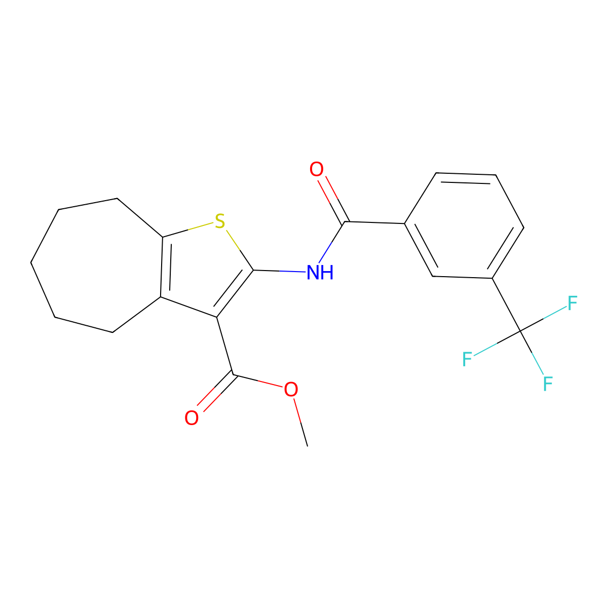 methyl 2-{[3-(trifluoromethyl)benzoyl]amino}-5,6,7,8-tetrahydro-4H-cyclohepta[b]thiophene-3-carboxylate molecular structure, CAS 330955-80-1