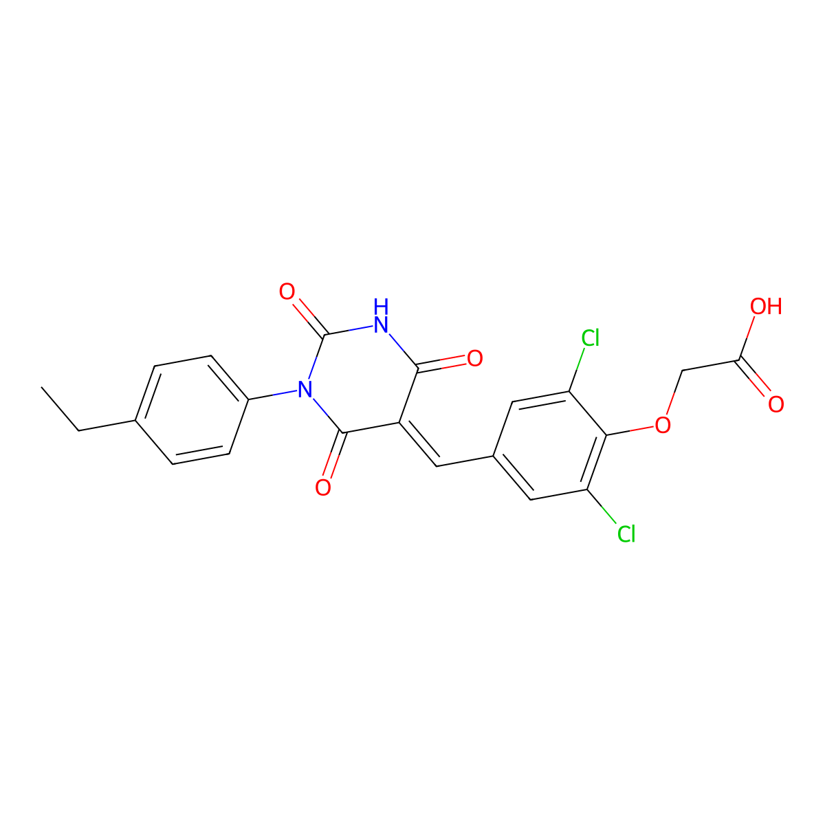 2-[2,6-Dichloro-4-[[1-(4-ethylphenyl)-2,4,6-trioxo-1,3-diazinan-5-ylidene]methyl]phenoxy]acetic acid molecular structure, CAS 330956-06-4