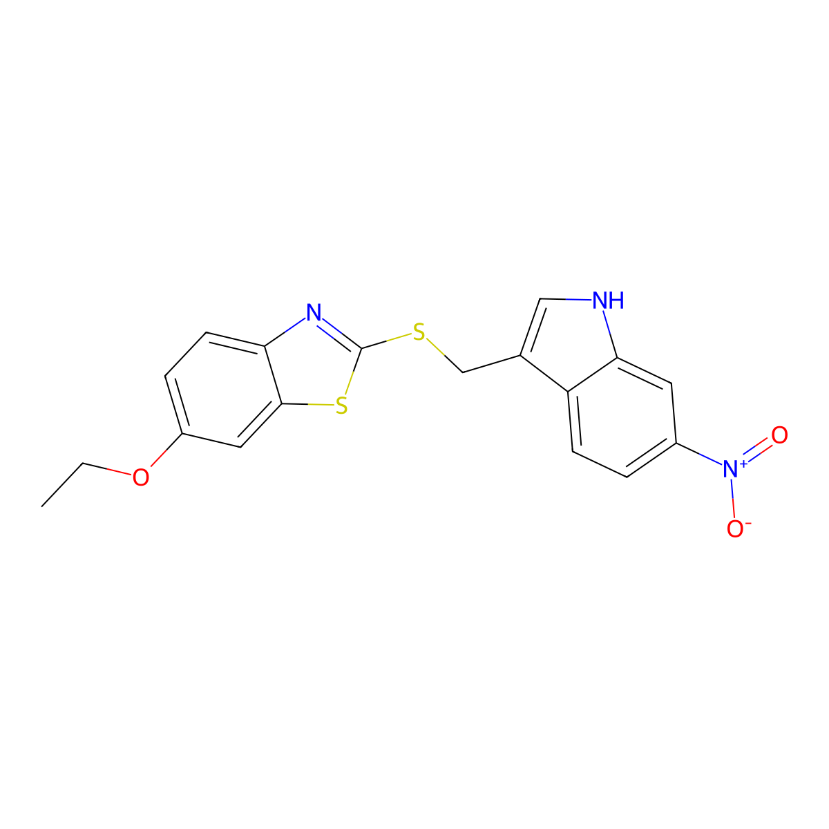 6-ethoxy-2-[(6-nitro-1H-indol-3-yl)methylsulfanyl]-1,3-benzothiazole molecular structure, CAS 330956-97-3