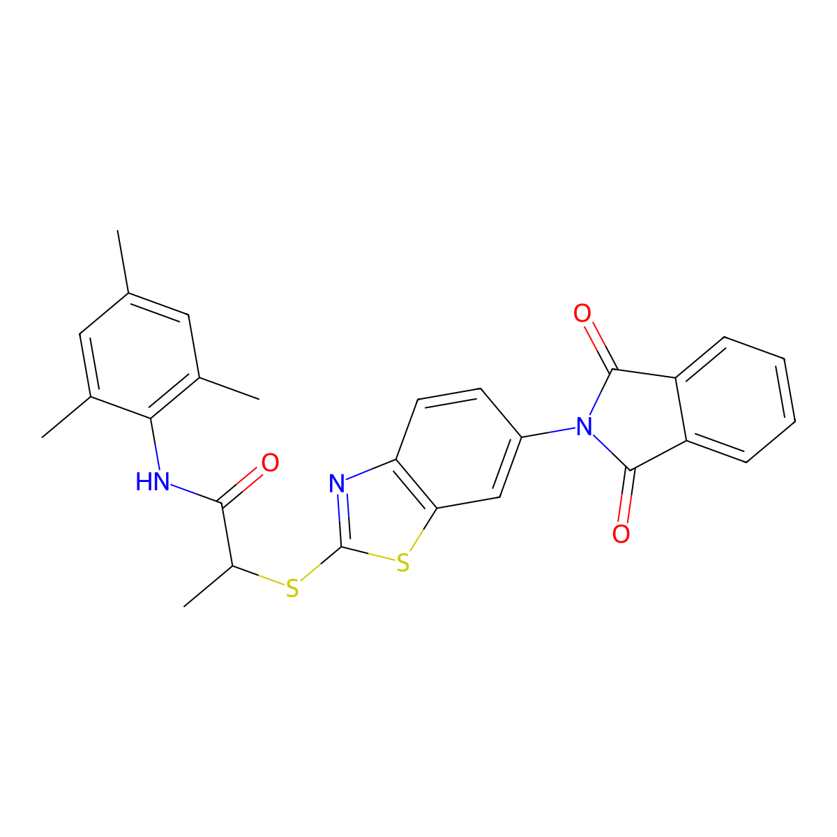 2-[[6-(1,3-dioxoisoindol-2-yl)-1,3-benzothiazol-2-yl]sulfanyl]-N-(2,4,6-trimethylphenyl)propanamide molecular structure, CAS 330957-00-1