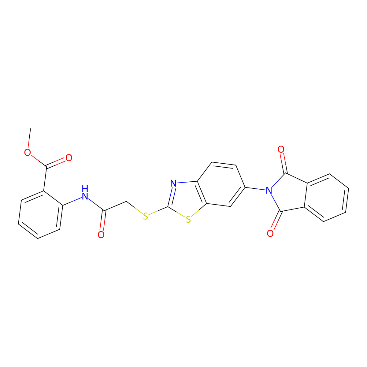 methyl 2-[({[6-(1,3-dioxo-1,3-dihydro-2H-isoindol-2-yl)-1,3-benzothiazol-2-yl]sulfanyl}acetyl)amino]benzoate molecular structure, CAS 330957-08-9