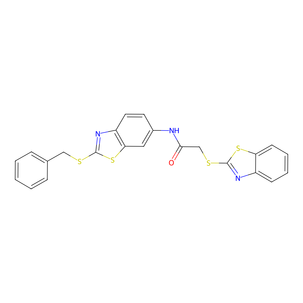2-(1,3-benzothiazol-2-ylsulfanyl)-N-[2-(benzylsulfanyl)-1,3-benzothiazol-6-yl]acetamide molecular structure, CAS 330957-12-5