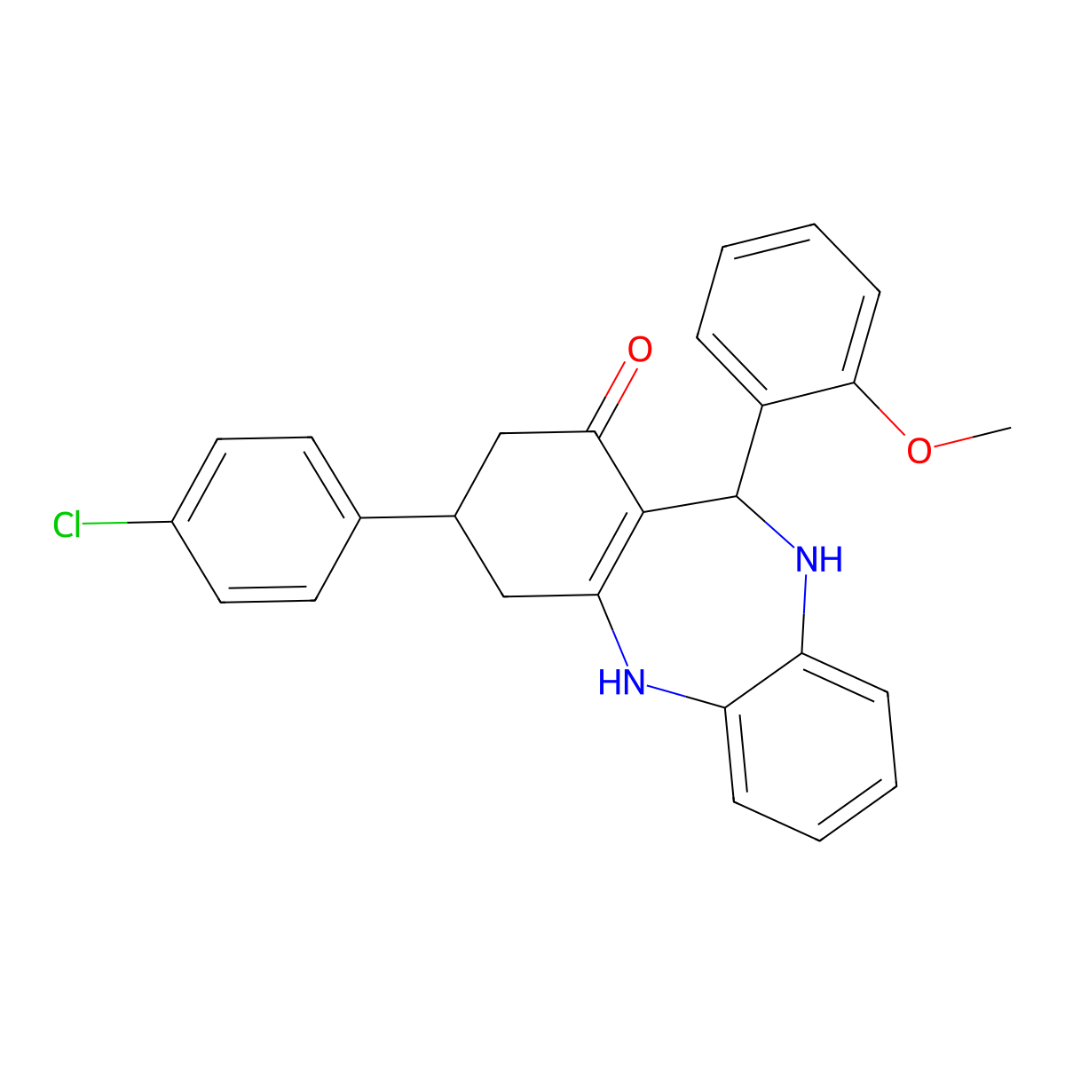 9-(4-Chlorophenyl)-6-(2-methoxyphenyl)-5,6,8,9,10,11-hexahydrobenzo[b][1,4]benzodiazepin-7-one molecular structure, CAS 330957-22-7