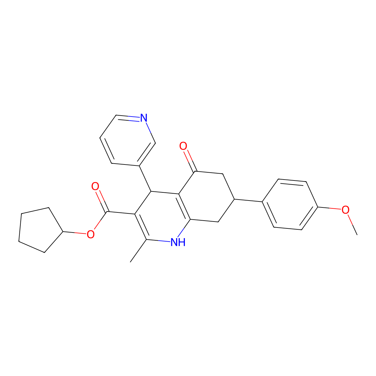 Cyclopentyl 7-(4-methoxyphenyl)-2-methyl-5-oxo-4-(pyridin-3-yl)-1,4,5,6,7,8-hexahydroquinoline-3-carboxylate molecular structure, CAS 330957-34-1