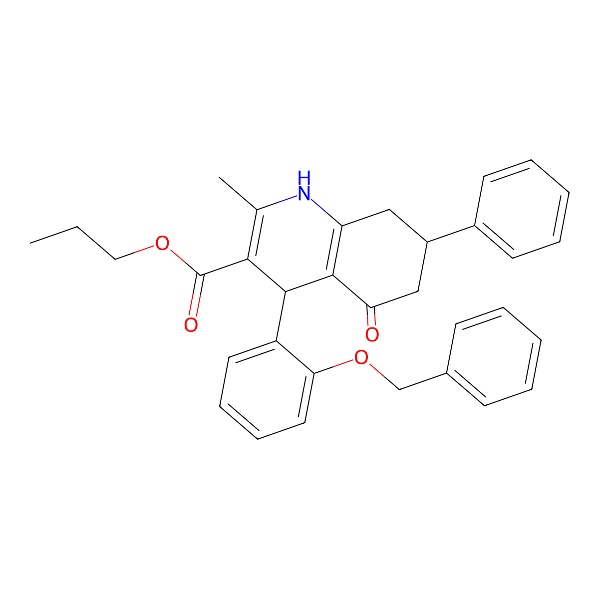 Propyl 4-[2-(benzyloxy)phenyl]-2-methyl-5-oxo-7-phenyl-1,4,5,6,7,8-hexahydroquinoline-3-carboxylate molecular structure, CAS 330957-35-2